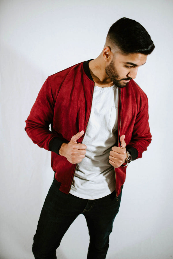 Suede Bomber Ruby Red