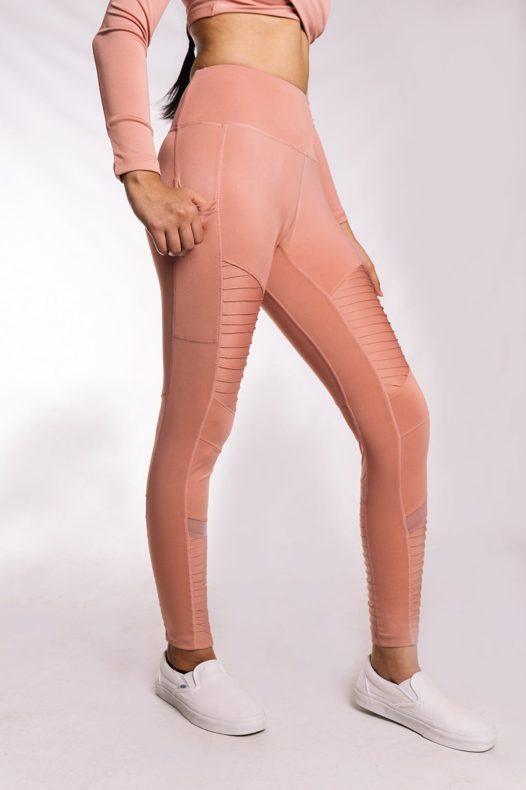 Pink moto leggings top