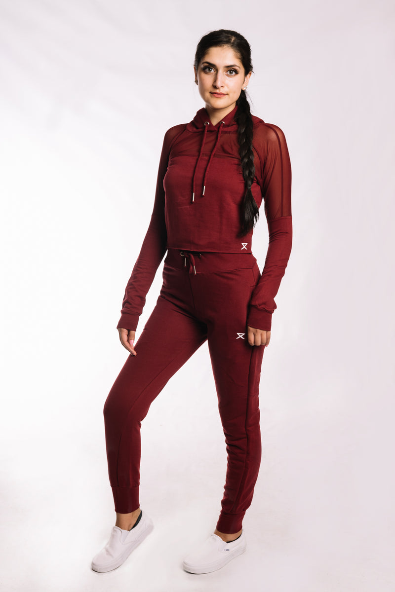 Wine Red Mesh Hoodie