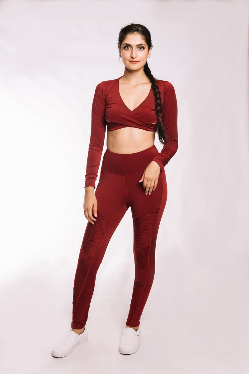 Wine Red Moto Leggings