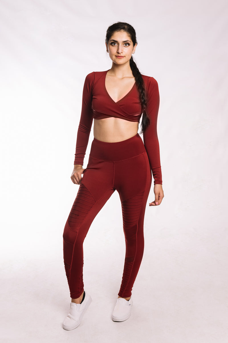 Wine Red Moto Leggings